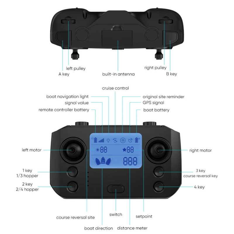 RC GPS valdoma pašarų gabenimo valtis žvejybai