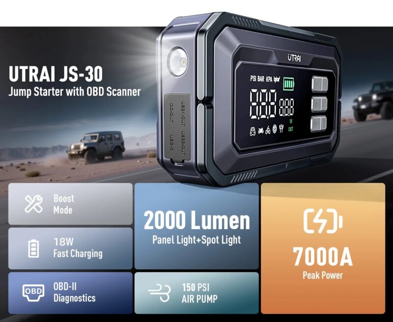 Utrai JS 30 Automobilio užvedėjas būsteris kompresorius + OBD diagnostika - Image 2