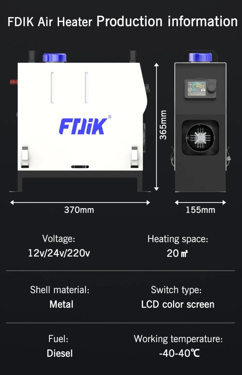 Universalus 12V 24V 220V Dyzelinis šildytuvas 8kw su Bluetooth valdymu - Image 4