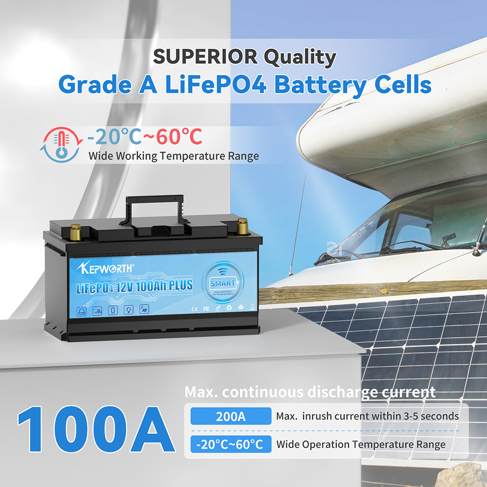 Kepworth 12V LifePo4 Akumuliatorius 100AH su Bluetooth valdymu